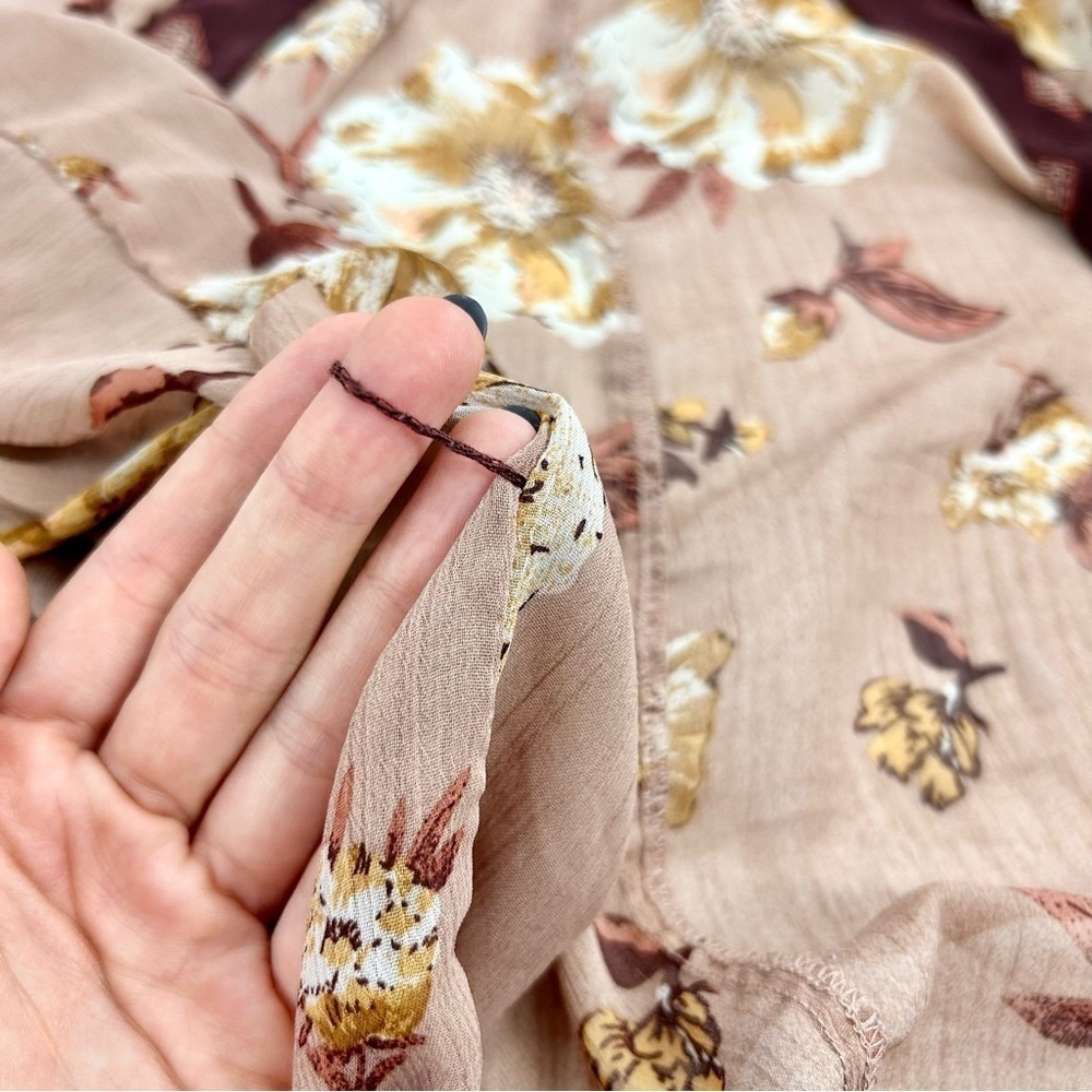 Xhilaration Y2K Sheer‎ Whimsigoth Floral Burgundy Neutral Midi Romantic Kimono S - Picture 3 of 8